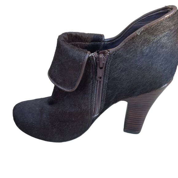 Fossil Brown Calf Hair Cuffed Heeled Ankle Boots Size 7.5 - Picture 3 of 10